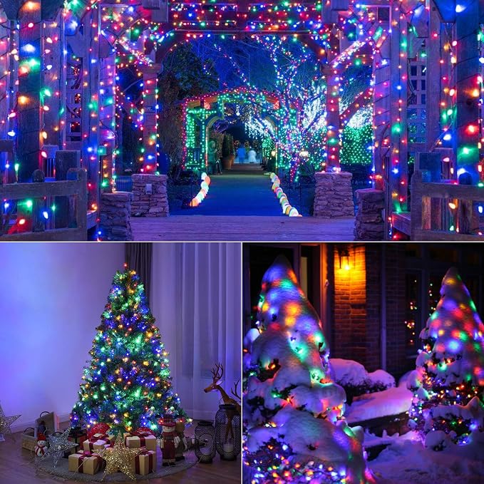 Brizled Colored Outdoor Christmas Lights, 78.74ft 240 LED Xmas Tree Lights | Connectable; 8 Modes; Waterproof; Timer; Indoor Twinkle Plug in Mini String Light for Xmas Tree Fireplace Party Garden Decor