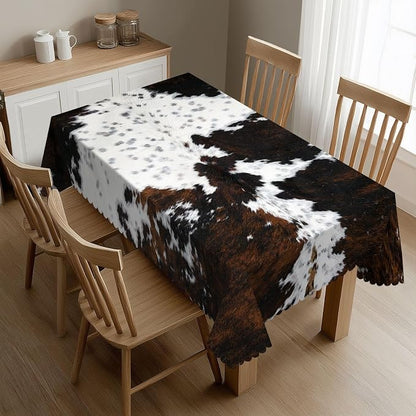 White and Brown Cow Skin Rectangular Tablecloth, Animals Skin Table Cloth Washable Tablecloths Decorative Table Cover for Kitchen, Dining, or Parties 54x72 Inches
