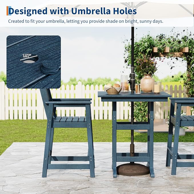Garvee 5-Piece Outdoor Adirondack Bar Set, Patio Bar Table with 4 Bar Chairs, HDPE All-Weather Patio Bar Furniture Set with Umbrella Hole, for Balcony, Backyard, Poolside, Bistro