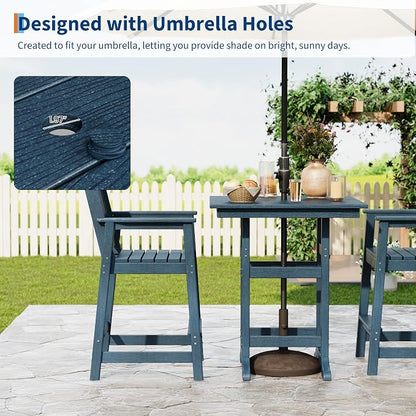Garvee Outdoor Patio Bar Table for 2-4, All-Weather HDPE Bar Height Table with Umbrella Hole and Spacious Tabletop for Outside,Poolside, Backyard