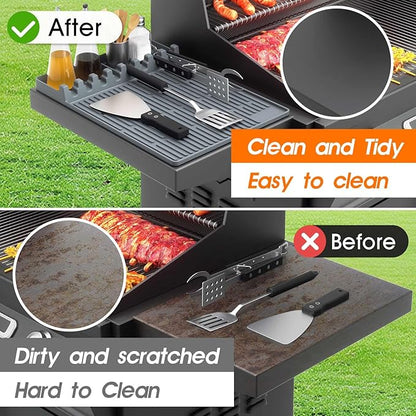 Snuggery Silicone Griddle Tools Mat for Blackstone – Griddle Accessories 16"x11.5" BBQ Spatula Organizer with Drip Pad, Heat-Resistant Grill Accessories for Outdoor Cooking, Gifts for Husband & Men