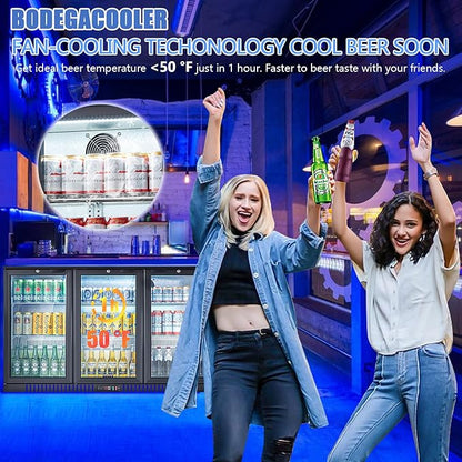BODEGA BODEGACOOLER Commercial Bar Cooler With 3 Glass Doors,11.4 Cu.Ft Under Counter Beverage Refrigerator,Back Bar Refrigerator,Commercial Display Drink Fridge,LED Lighting Beer Wine Soda Drinks