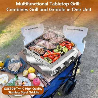 Electactic 3 Burner Tabletop Propane Gas Griddle,18 Inch Stainless Steel Detachable Propane Grill,24000 BTU Portable BBQ Griddle for Camping, Backyard or Outdoor Cooking