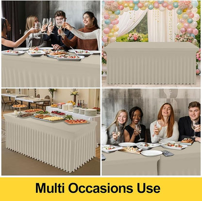 Smiry 2 Pack Spandex Elastic Fitted Table Cloth Skirt for 6FT Table | Stretch Washable Table Cloth, Banquet Table Cover for Wedding, Party, Indoor & Trade Shows, (Taupe, 72Lx30Wx30H)