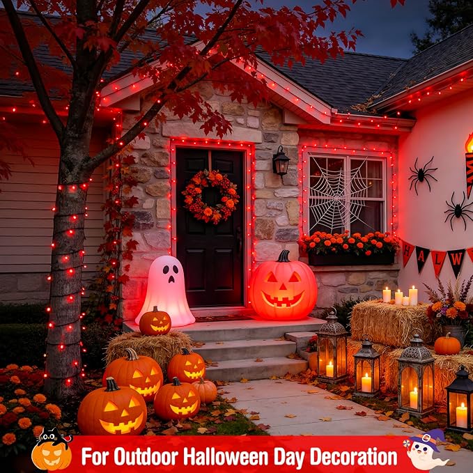 JMEXSUSS 400 LED Red Halloween Lights Outdoor Plug in | 132ft Halloween String Lights with Remote, 8 Modes Red Christmas Lights for Tree Garden House Xmas Halloween Decorations