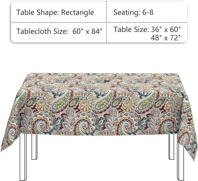 LVTXIII Rectangle Outdoor Tablecloth with Umbrella Hole and Zipper, Water-Repellent 60 x 84 Inch Patio Table Cover for Picnic, Garden, Backyard Dining, Vibrant Paisley