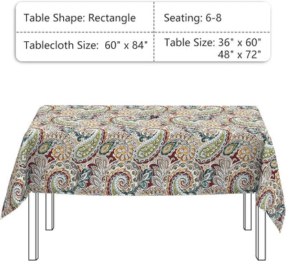 LVTXIII Rectangle Outdoor Tablecloth with Umbrella Hole and Zipper, Water-Repellent 60 x 84 Inch Patio Table Cover for Picnic, Garden, Backyard Dining, Vibrant Paisley