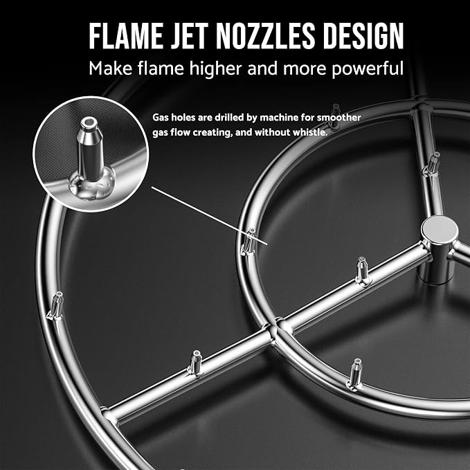 Skyflame 24-Inch Round Stainless Steel Fire Pit Jet Burner Ring | High Flame, 296,000 BTU, 1/2" NPT high-capacity inlet, Without loud whistling, Patio Use