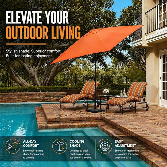 Treasure Garden 8 x 10 ft Patio Umbrella - Rectangular Market Umbrella – Auto Tilt – Black Aluminum Frame (Obravia2, Boulder)
