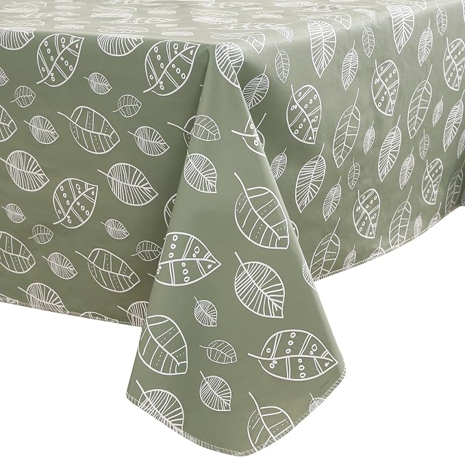 Walrus Heavy Duty Vinyl Tablecloth with Flannel Backing Waterproof Oil-Proof Plastic Table Cloth Stain-Resistant Wipeable Rectangle or Square Table Cover for Indoor and Outdoor (Leaf, 60X102 Inch)