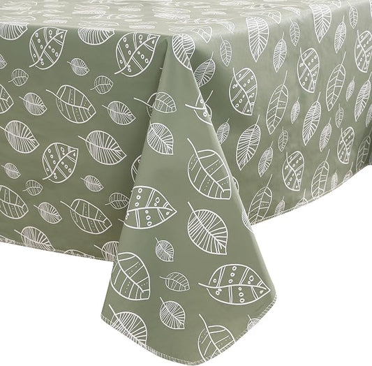 Walrus Heavy Duty Vinyl Tablecloth with Flannel Backing Waterproof Oil-Proof Plastic Table Cloth Stain-Resistant Wipeable Rectangle or Square Table Cover for Indoor and Outdoor (Leaf, 60X102 Inch)