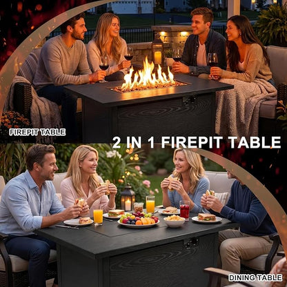 42 Inch Propane Fire Pit Table, 50,000 BTU Outdoor Gas Fire Pits with Removable Lid, 2 in 1 Rectangular Firepit Table for Outside Patio Deck and Garden (Black)