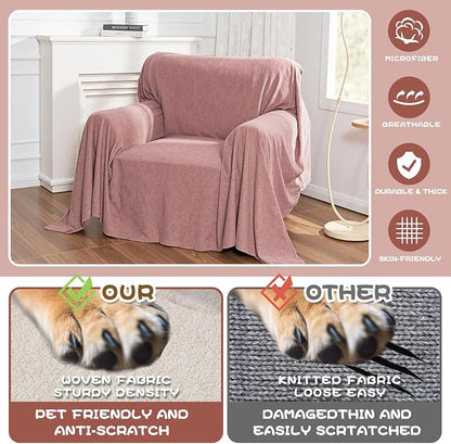 MYSKY HOME Pink Sofa Cover, Couch Covers for Pet, Couch Cover Reclining Couch Covers Armchair Covers for 1 Cushion Couch, Thick Durable Sofa Covers for Furniture Couch Cover, 71" x 91"