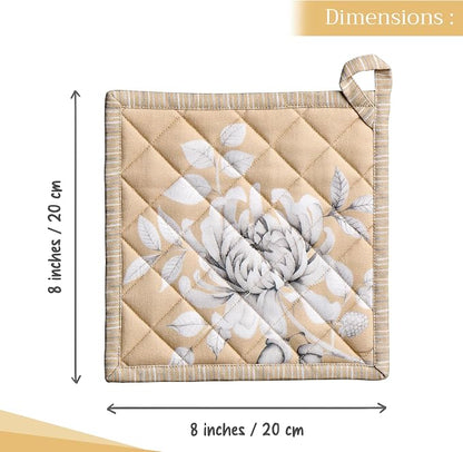 Maison d' Hermine Pot Holders 100% Cotton Potholders (8" x 8", Pack of 2) | Heat Resistant Hot Pads with Loop BBQ Cooking Baking Hotel Kitchen Handling Hot Pans Thanksgiving Christmas - Pretty Autumn