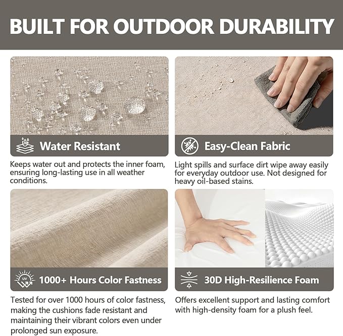 Goodgoods 19.5 x 20 Outdoor Chair Cushions Set of 4, Fade-Resistant & Water-Resistant Patio Seat Cushion Pads with Ties, 30D High-Resilience Foam for Dining Room Kitchen Chairs, Putty