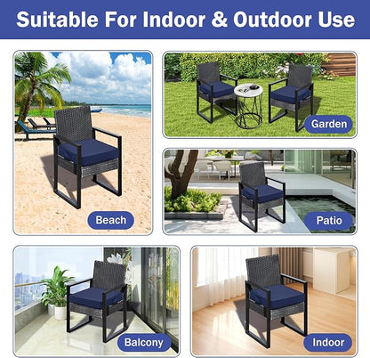 IASEAHK Patio Chair Cushions, 18.5" x 16" x 3" Outdoor Chair Cushions Set of 4, Waterproof Outdoor Cushions for Patio Furniture, Outdoors Seat Cushions with Handle and Ties, Navy Blue