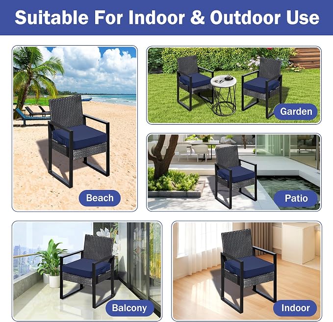 IASEAHK Patio Chair Cushions, 19" x 19" x 3" Outdoor Chair Cushions Set of 4, Waterproof Outdoor Cushions for Patio Furniture, Outdoors Seat Cushions with Handle and Ties, Navy Blue