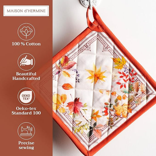 Maison d' Hermine Pot Holders 100% Cotton Heat Resistant Potholders 8" x 8" Hot Pads with Loop for Thanksgiving Christmas Decorations BBQ Cooking Baking Handling Hot Pans (Pack of 1, Amarante)