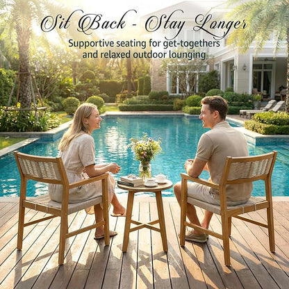 Acacia Heritage Woven Rope Wood Armchair, Set of 2 - Handcrafted Outdoor Patio Dining Chairs with UV Resistant Finish - Solid Wood Boho Accent Seating for Deck, Porch & Backyard, Natural