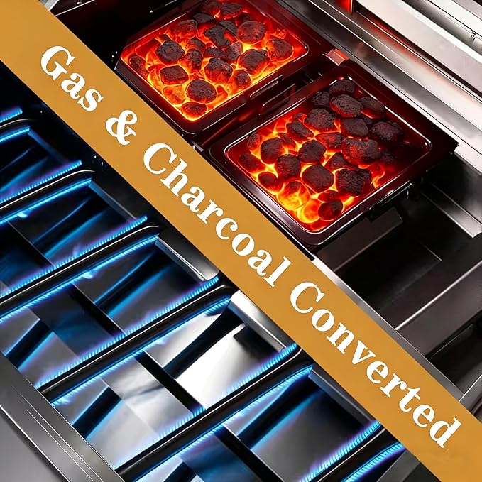 Built In 6 Burner Propane Gas Grill, 304 Stainless Steel 39in Gas Grill, 72,000 BTU with 684sq.in. Cooking Space, Rear Burner with Tri-fuel Compatibility