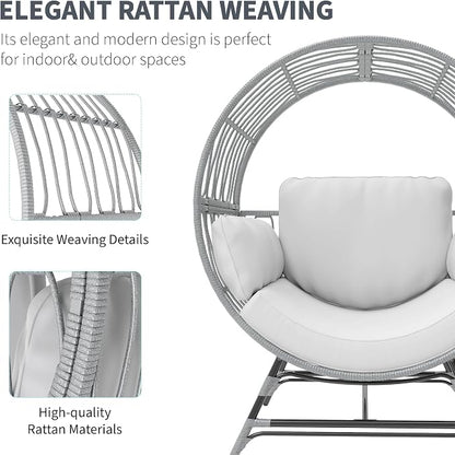 Fancyango Egg Chair Outdoor Indoor, Oversized Rattan Chair with Thicken Cushion, 350LBS Capacity Wicker Patio Lounge Chair, Basket Chair for Living Room Balcony Porch Backyard, Grey/Light Grey