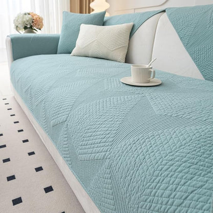 vctops Cotton Quilted Couch Covers for Sectional Sofa (Blue,36"x82") | Geometric Washable Non Slip Sofa Slipcover for Dogs, Children, Pets Furniture Protector Cover