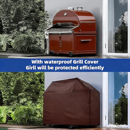 BBQ Gas Grill Cover for Outdoor, Anti-UV, Rip-Proof, 600D Oxford Fade Resistant Material, Barbecue Cover with Hook and Loop Straps & Adjustable Hem Drawstring (Reddish Brown, 48”x22”x42”)