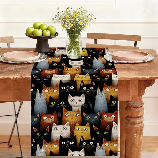 Cat Table Runner,Dining Decor for Kitchen Coffee Table Family Dinners Holiday Parties Wedding Events Decor(13x72 inch)
