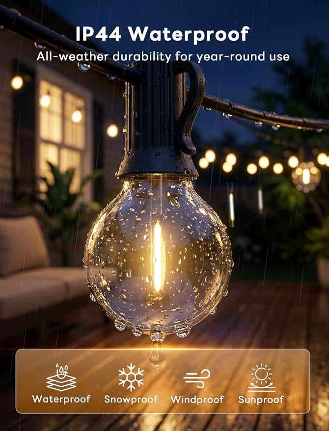 Abeja 25FT G40 Outdoor String Lights, Black Wire Globe Patio Lightss with 27 LED Plastic Bulbs(2 Spare), Waterproof Hanging Backyard Lights for Porch Balcony Party Decor, Warm White