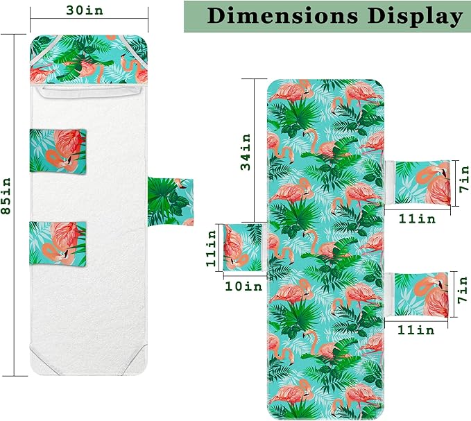 Lounge Chair Towel Cover, Beach Chair Cover (Pack of 2),Pool Lounge Chair Covers for Outdoor,Garden,Beach,Sun Lounger,Hotel pool,Large Size and No Sliding, 85" X 30",Green Coral Pink Flamingo