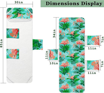 Lounge Chair Towel Cover, Beach Chair Cover (Pack of 2),Pool Lounge Chair Covers for Outdoor,Garden,Beach,Sun Lounger,Hotel pool,Large Size and No Sliding, 85" X 30",Green Coral Pink Flamingo