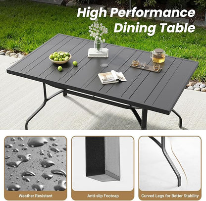 Outdoor Dining Table 60"x35", Rectangle Patio Dining Table with 1.57" Umbrella Hole, Outdoor Metal Furniture for Patio, Graden, Backyard and Poolside, Weather-Resistant