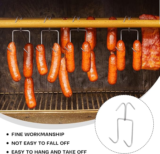 6 Pcs Stainless Steel Meat Hooks, Durable Smoker Grill Hangers for Hanging Duck, Chicken, Beef, Sausage, Outdoor BBQ and Drying (5.5 × 2.75 in)