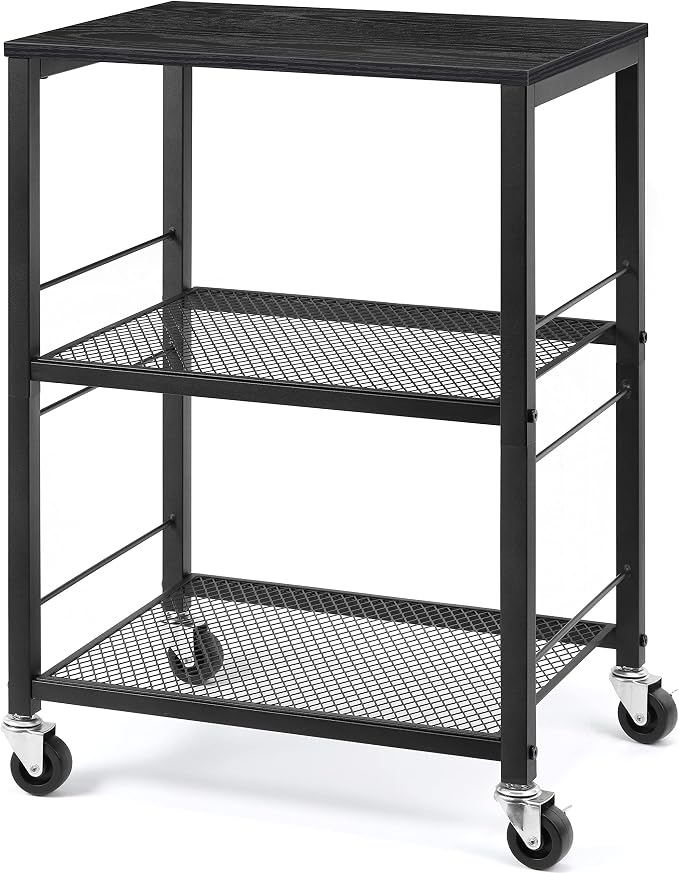 LIANTRAL 3 Tier Rolling Cart, Black Kitchen Carts on Wheels with Storage | Multifunctional Utility Cart for Kitchen Bathroom Living Room Bar Office