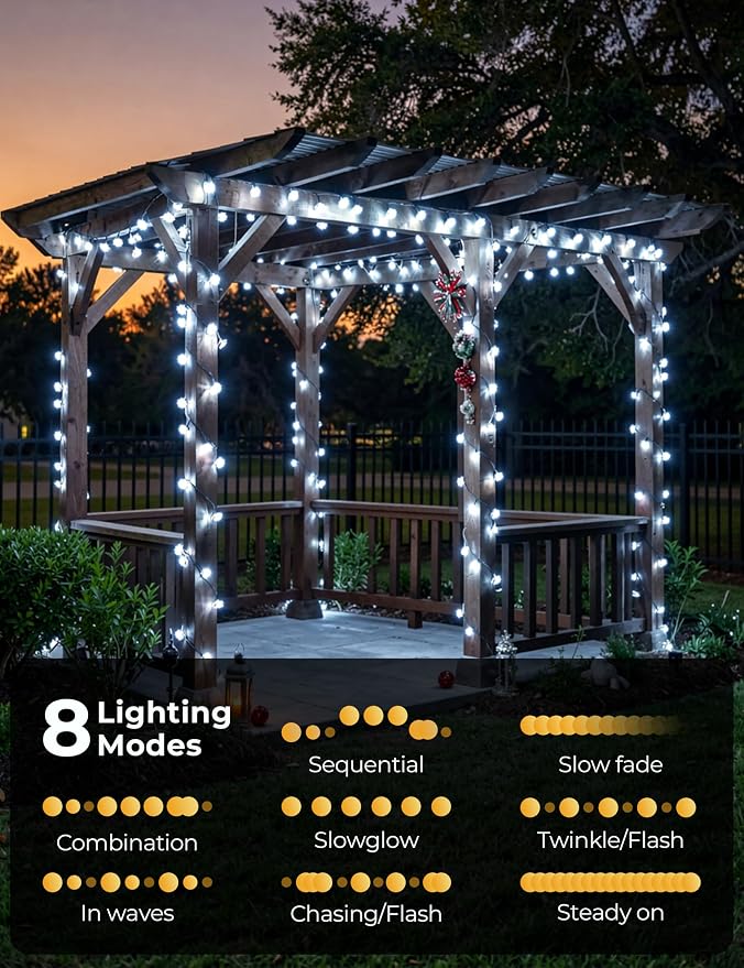 Brightown 50 LED Pure White Solar Flower String Lights Outdoor Waterproof, 23FT Solar Powered Fairy Lights with 8 Modes for Garden Yard Fence Patio Christmas Balcony Holiday Party Decor