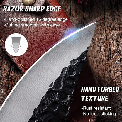 Huusk Knives from Japan - Viking Boning Knife for Meat Cutting with Sheath - Caveman Ultimo Knife for Kitchen or Camping - Hand Forged Full Tang Knives - Christmas Gift for Men and Women