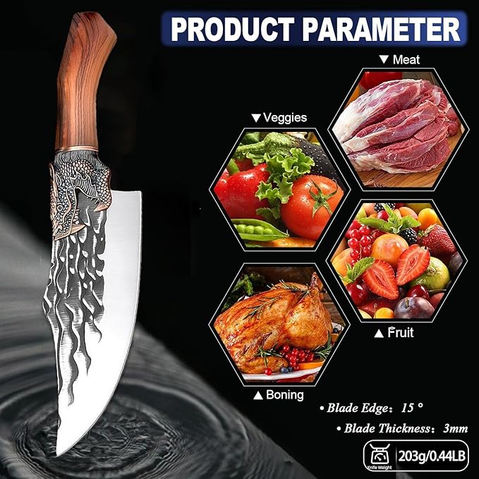 Butcher Cleaver Knife Set with Leather Sheath,2 PCS Razor Sharp Chef Knife Japanese HC Stainless Steel and Viking Knife, Chopper Butcher Meat Knife for Home Cooking Outdoor BBQ Camping Gift Idea