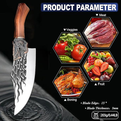 Butcher Cleaver Knife Set with Leather Sheath,2 PCS Razor Sharp Chef Knife Japanese HC Stainless Steel and Viking Knife, Chopper Butcher Meat Knife for Home Cooking Outdoor BBQ Camping Gift Idea