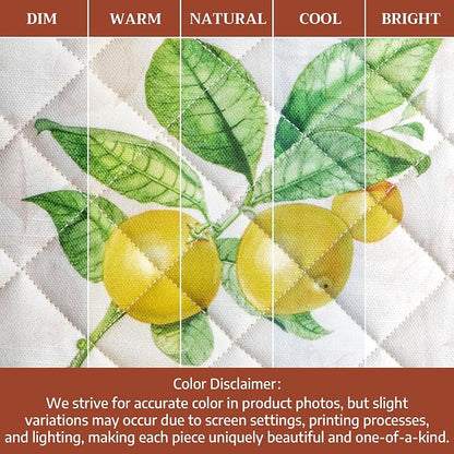 Maison d' Hermine 100% Cotton Oven Mitt & Pot Holder Set (7.5"x13" & 8"x8") | Heat Resistant BBQ Cooking Gloves with Loop Baking Grilling Kitchen Hotel Home Farmhouse Spring Summer - Limoncello