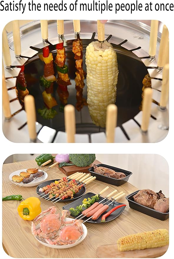 Charcoal BBQ Hanging Stove,Stainless Steel BBQ Grill Mesh Barrel with Kabob Skewers, Rolling Grilling Basket, Camping Barbecue Rack for Vegetables and Meat Carbon barbecue,20 strings