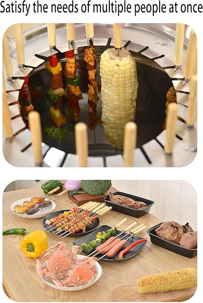 Charcoal BBQ Hanging Stove,Stainless Steel BBQ Grill Mesh Barrel with Kabob Skewers, Rolling Grilling Basket, Camping Barbecue Rack for Vegetables and Meat Carbon barbecue,28 strings