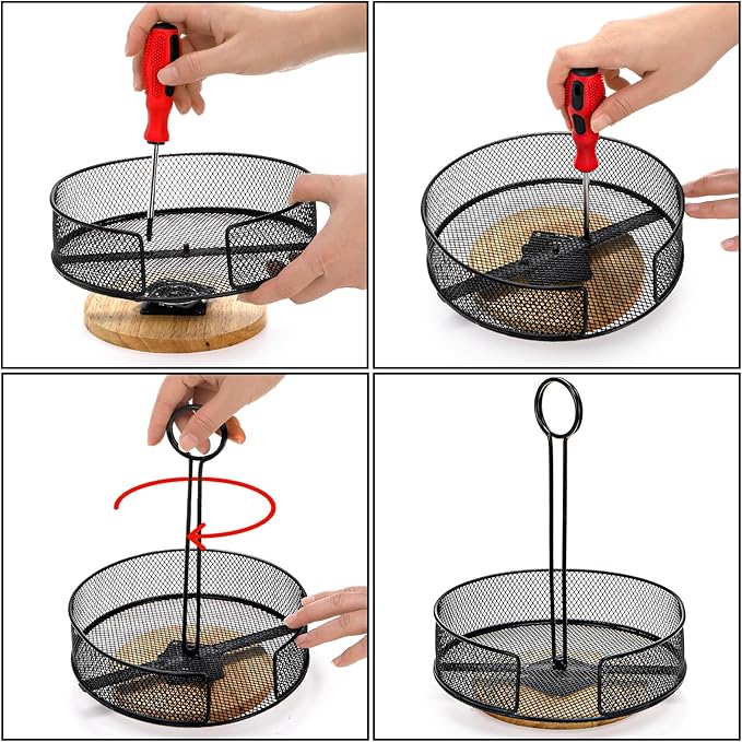 Yesland 2 Pack Metal Rotating Condiment Caddy with Number Card Holder, 7.75 Inch Round Caddy with Wooden Base, Black Coated Table Seasoning Organizer for Grill Outdoors, Dining Table, BBQ
