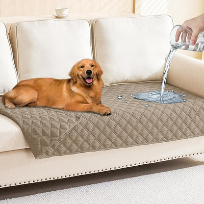 Smiry Waterproof Reversible Pet Couch Covers for Dogs | Pet Friendly, Soft Fabric, Washable Sofa Furniture Protector for Dogs Cat Kids, Checkered (30"x70", Taupe/Taupe)