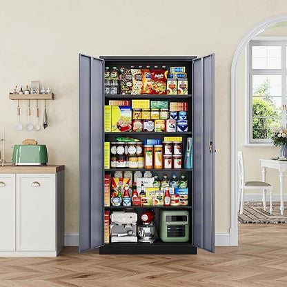 Letaya Metal Garage Storage Cabinets with Lock Door and Adjustable Shelves, Steel Tool Cabinets for Home,Office,Warehouse Organisieren (Black Gray)