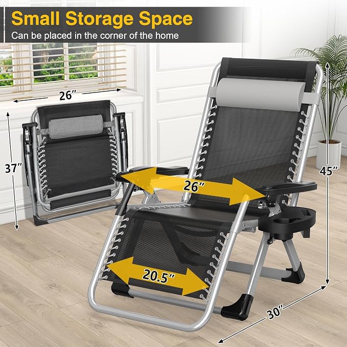 Suteck Zero Gravity Chair, Folding Lounge Chairs with Aluminum Alloy Lock | Folding Patio Recliner w/Removable Pad, Adjustable Headrest and Side Tray for Outdoor Patio, Lawn, and Camping