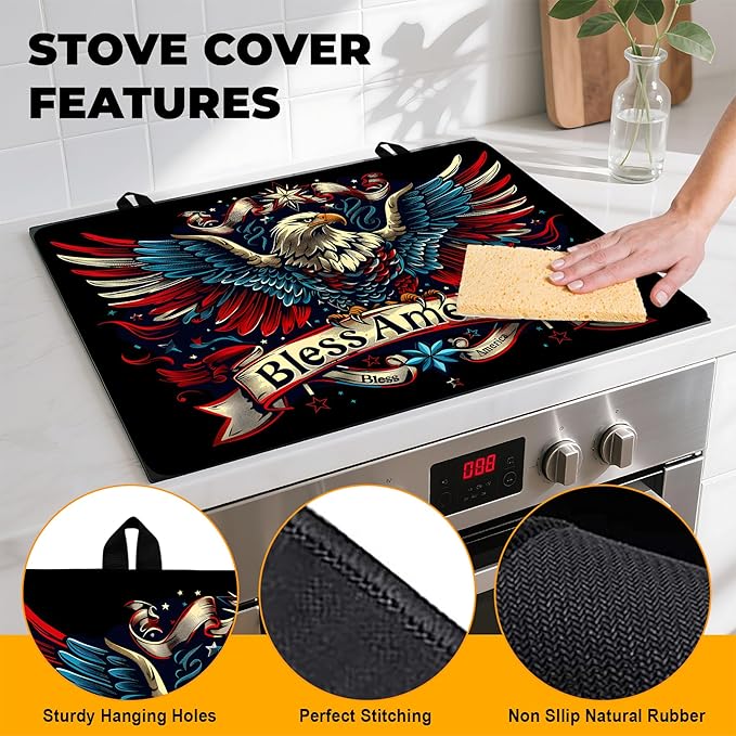 Patriotic Stove Top Cover, Heat Resistant Electric Stove Protector Mat, Large Diatomite Kitchen Counter Mat, Independence Day Decor American Flag Kitchen Accessory (eagle, 28x20 Inch)