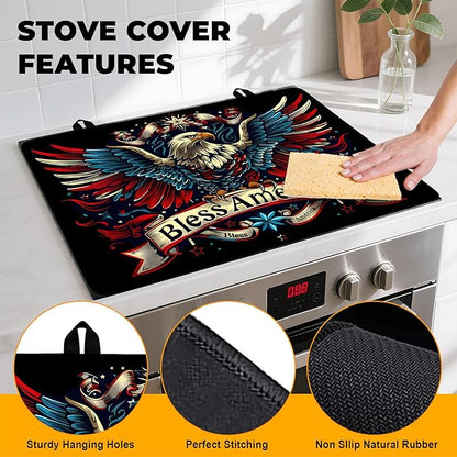 Patriotic Stove Top Cover, Heat Resistant Electric Stove Protector Mat, Large Diatomite Kitchen Counter Mat, Independence Day Decor American Flag Kitchen Accessory (eagle, 28x20 Inch)