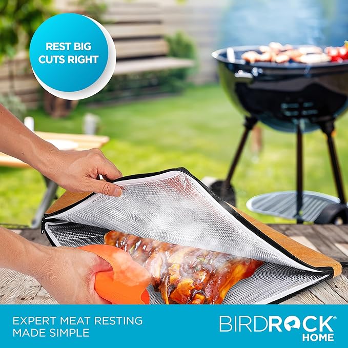 BIRDROCK HOME BBQ Resting Bag - Triple Layer Insulated Meat Resting Bag with Wide Zipper Opening, Premium Quality Tyvek, Portable, Reusable, 21.4" x 16" - Ideal for Briskets, Shoulders, & Large Cuts