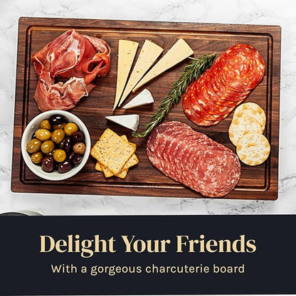 Walnut Wood Cutting Board for Kitchen, Reversible Wooden Cutting Board With Juice Grooves - Chopping Board, Charcuterie Serving Tray Made in USA (Walnut, 17x11x0.75)