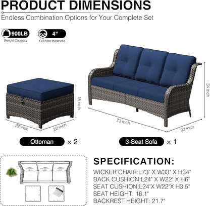 Joyside Outdoor Patio Couch Set, Outdoor Wicker Sofa with High Back, Deep Seating, Wide Armrest, Thickened Cushions, Patio Sofa for Deck, Porch Use